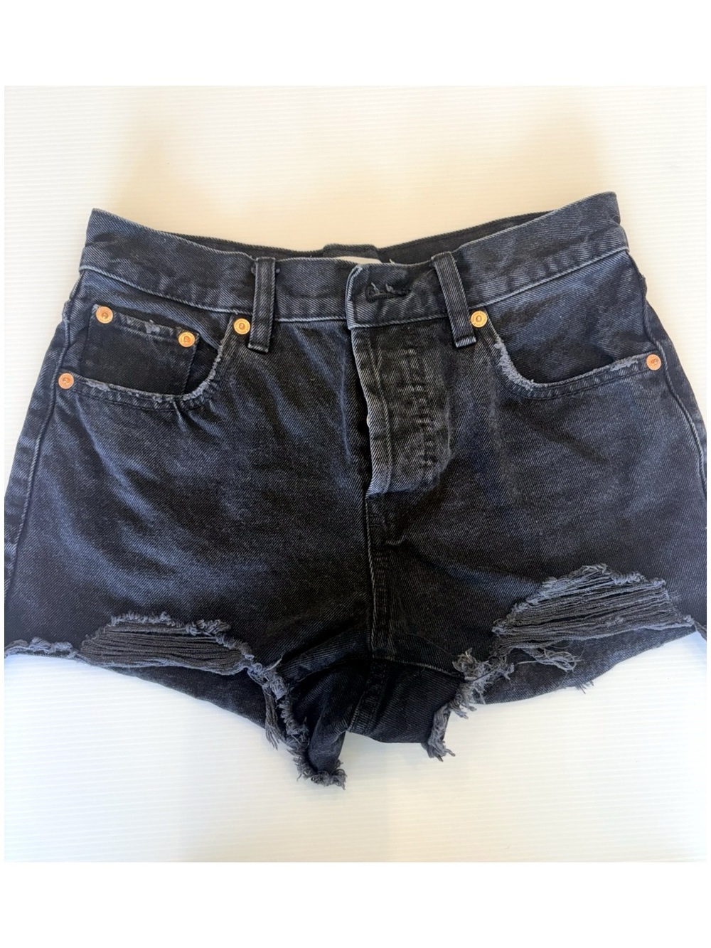 Mango Hailey Black Distressed Denim Shorts Size 2
